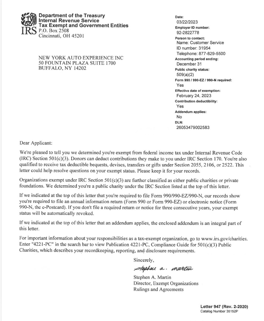 IRS 501(c)(3) Federal Determination Letter