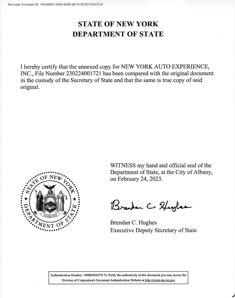 NYS Department of State Certified Copy